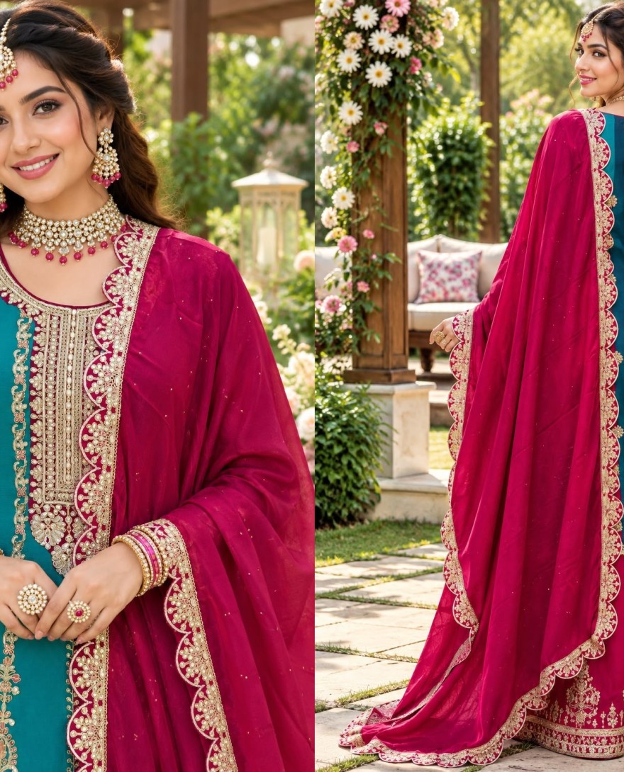 2203 - Prepossessing Chinon Zari Multi Colour Palazzo Salwar Kameez